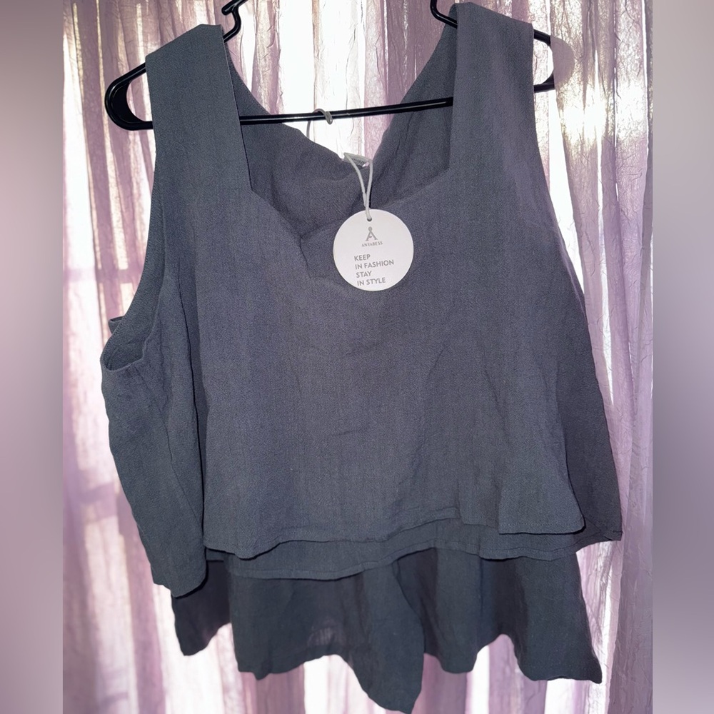 Blue Gray Boxy Sleeveless Tank Top